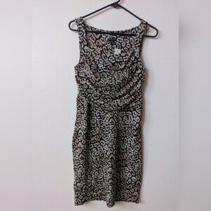 Ann Taylor Women’s Animal Print Ruched Dress Black, Tan Sheath Size 6 Retail $98